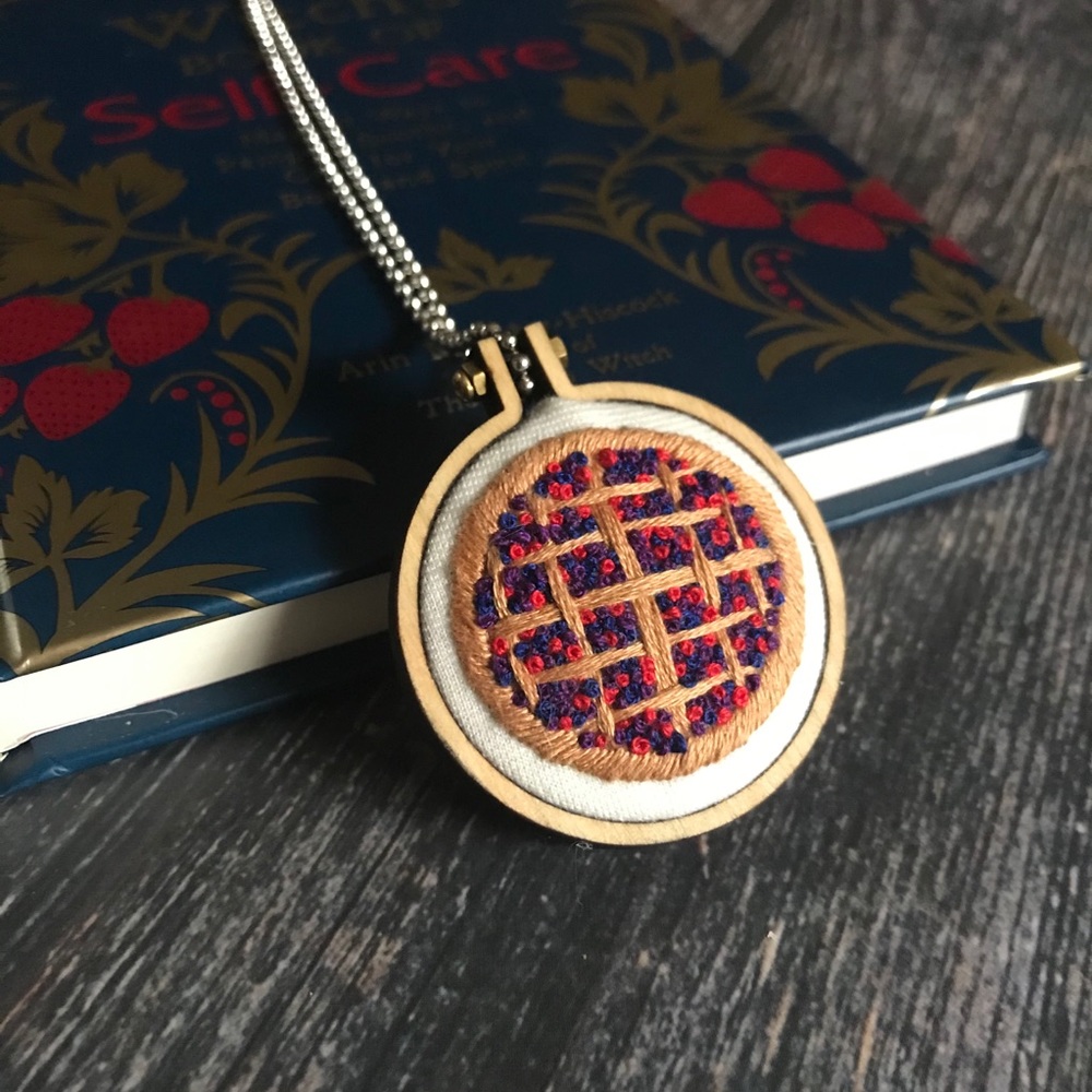 Handmade Embroidered Pie Necklace 🥧